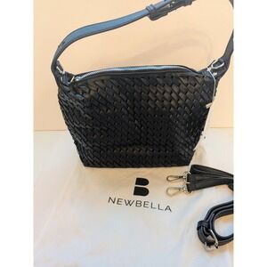NEWBELLA Black Woven Faux Leather Shoulder Handbag Crossbody Strap Included
